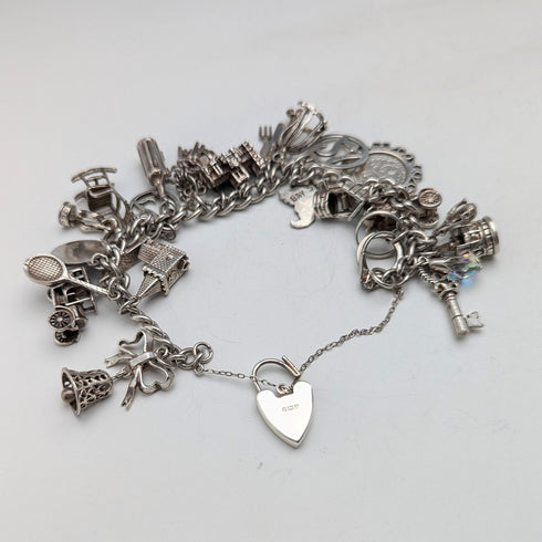 1970 British Vintage Sterling Silver Charm Bracelet 78g D&BS